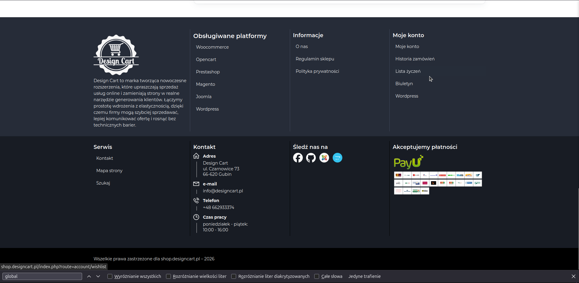 Screen: wyglad stopki wygenerowanej w DC Footer