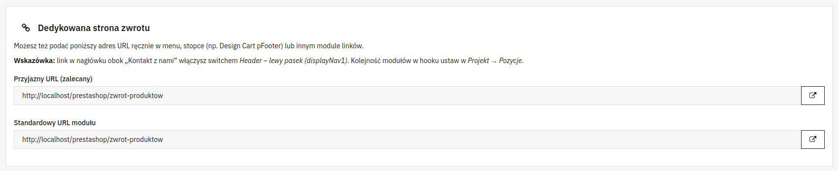Screen: gotowe adresy z formularzem zwrotów Screen: gotowe adresy z formularzem zwrotów
