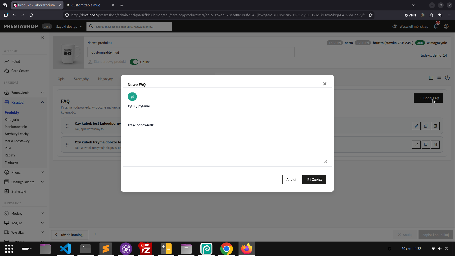 Screen: okno modal z formularzem dodawania nowego FAQ