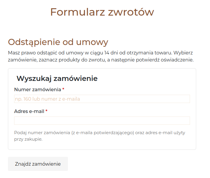 Screen: formularz zwrotów