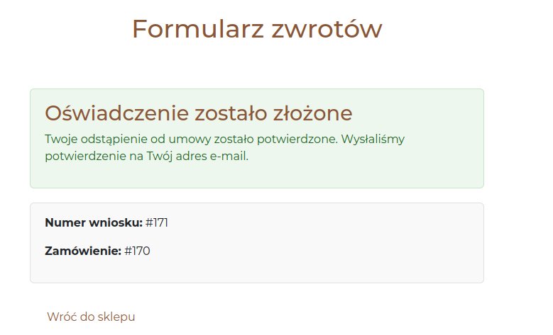 Screen: potwierdzenie wysłania wniosku