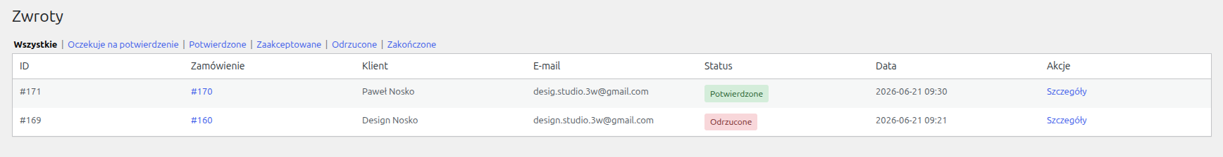 Screen: lista wniosków